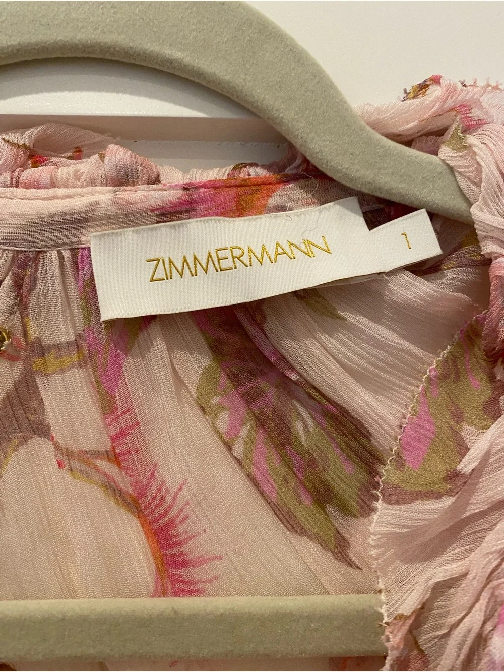 Zimmermann Matchmaker Billow Blouse, Pink Floral Tie Neck, Size 1
